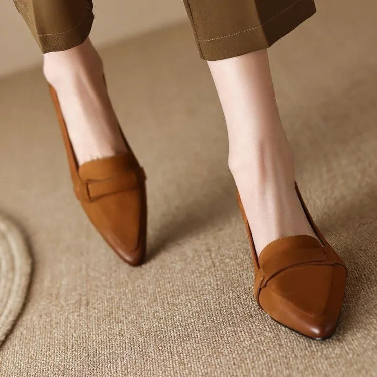Pointy French Retro Mid-heel Loafers