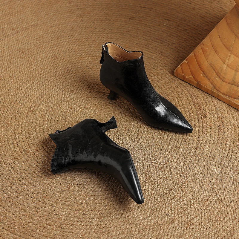 Pointed-Toe Kitten-Heel Ankle Booties