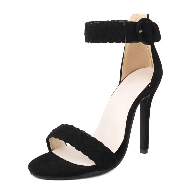 Woven Ankle Strap Stiletto Heels