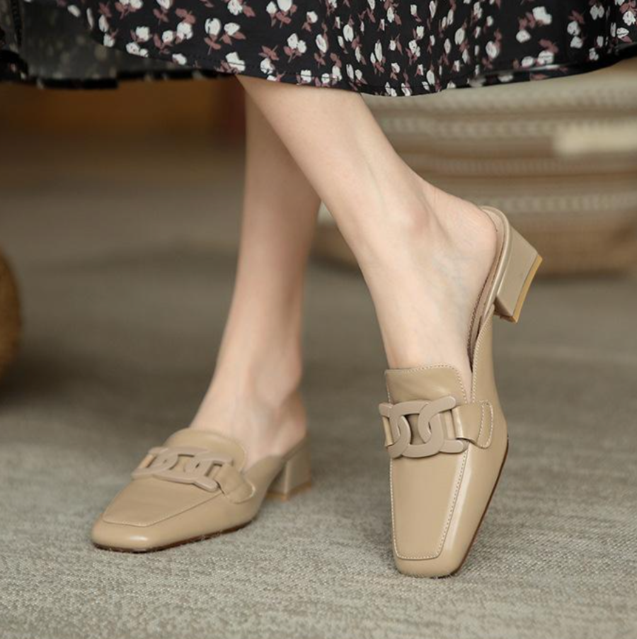 Mid-Heel Chain Loafer Mules