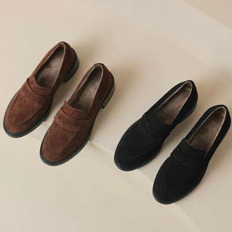 Suede Chunky Heel Loafers