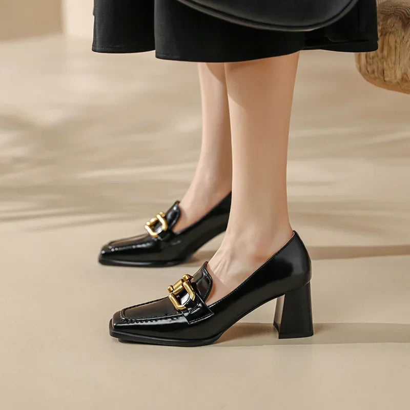 Square Toe Chunky Heel Women's Shoes