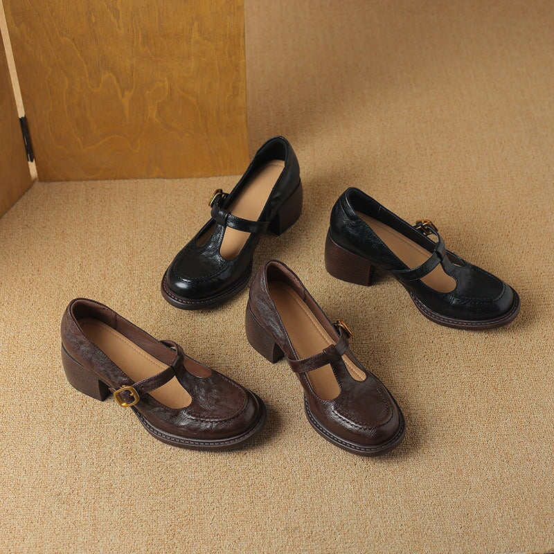 T-Strap Round Toe Pumps