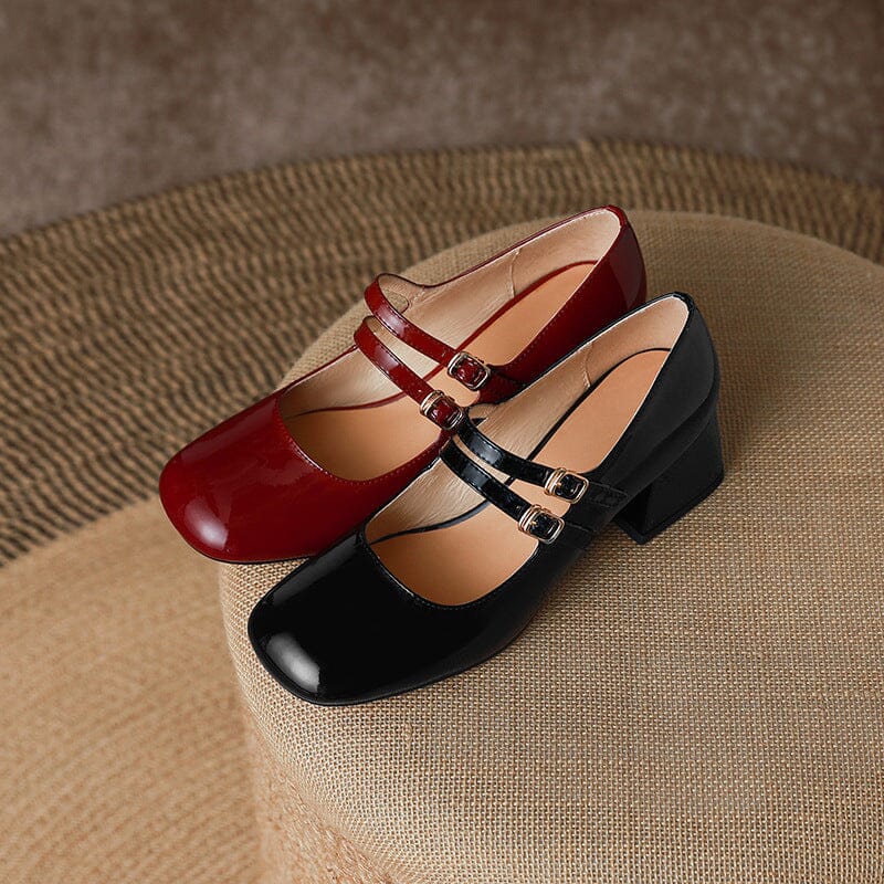Block Heel Double Strap Shoes