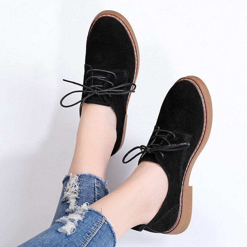 Low-Heel Suede Derby Work Shoes