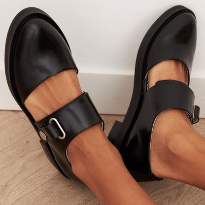 Low Heel Black Buckle Shoes