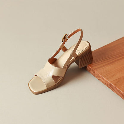 Retro Square Toe Block Heel Sandals