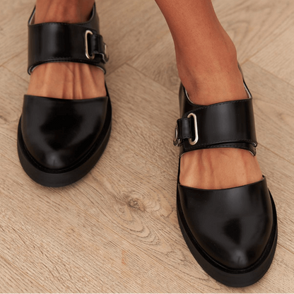 Low Heel Black Buckle Shoes