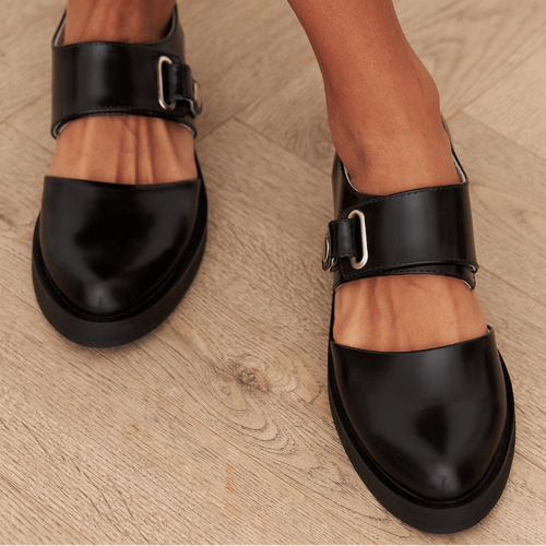 Low Heel Black Buckle Shoes