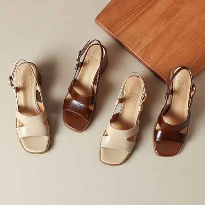 Retro Square Toe Block Heel Sandals