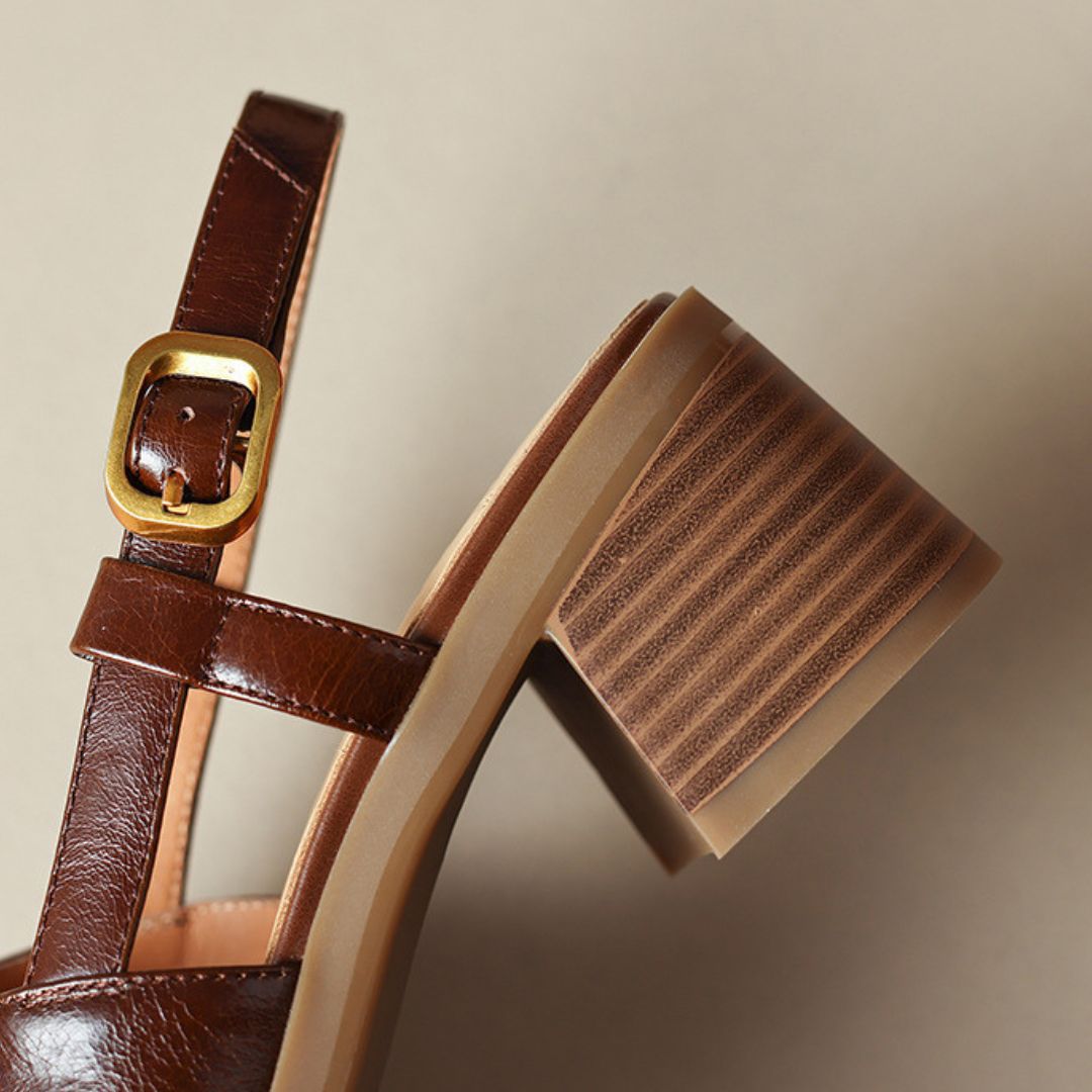 Retro Square Toe Block Heel Sandals