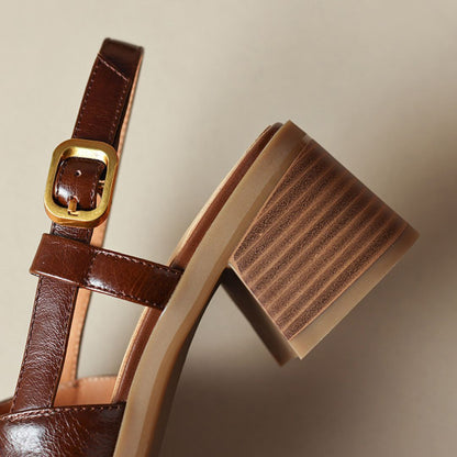 Retro Square Toe Block Heel Sandals