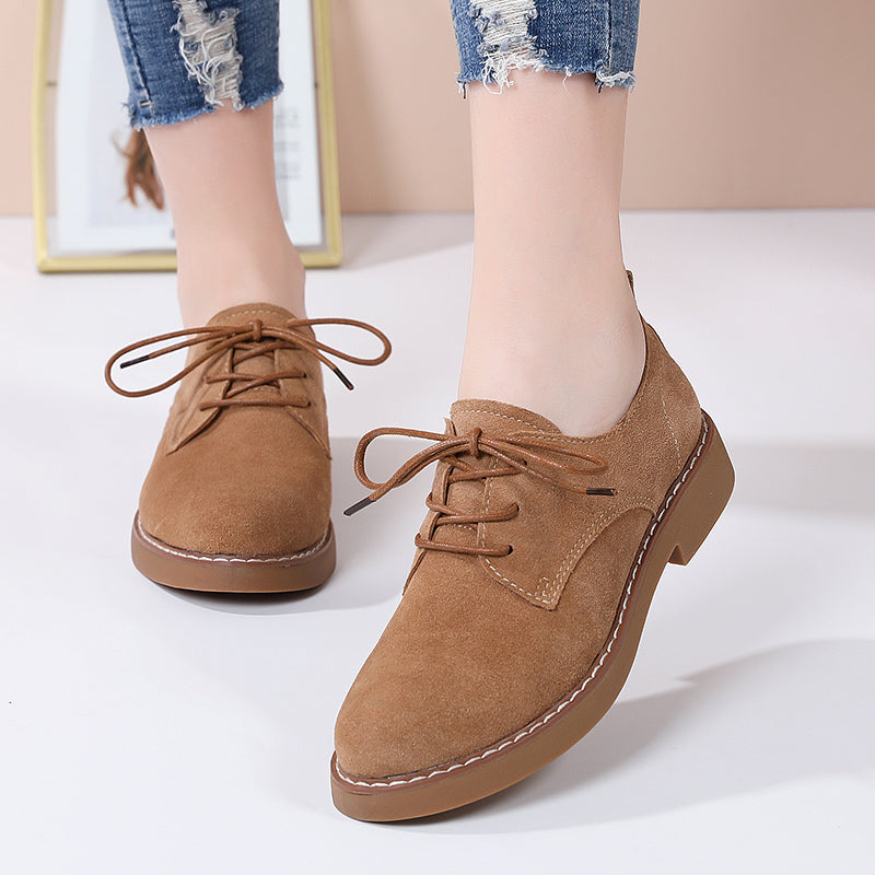 Low-Heel Suede Derby Work Shoes
