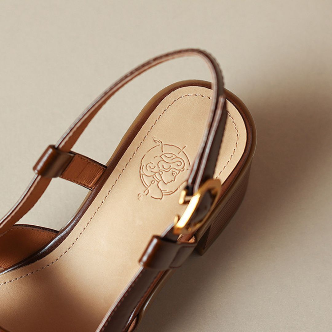Retro Square Toe Block Heel Sandals