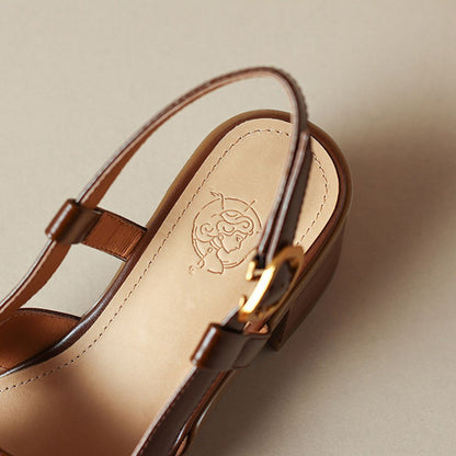 Retro Square Toe Block Heel Sandals