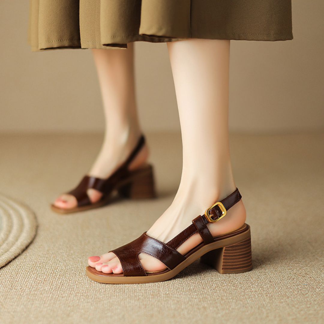 Retro Square Toe Block Heel Sandals