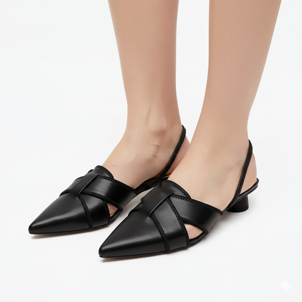 Pointed-Toe Low Heeled Sandals
