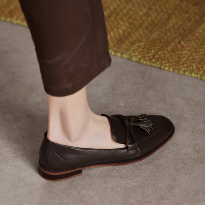 Square Toe Double Knot Tassel Loafers