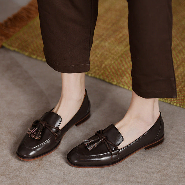 Square Toe Double Knot Tassel Loafers