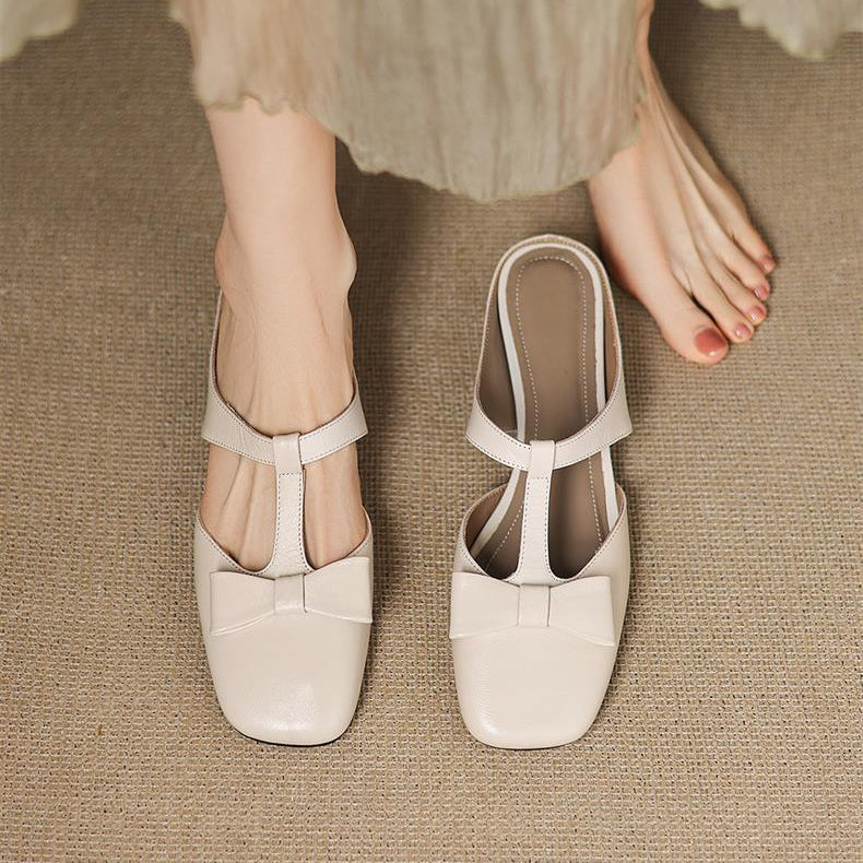 Square Toe Low Heel Slippers
