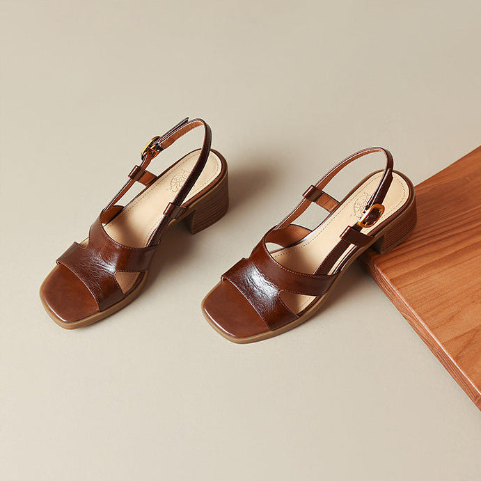 Retro Low Heel Squared Sandals