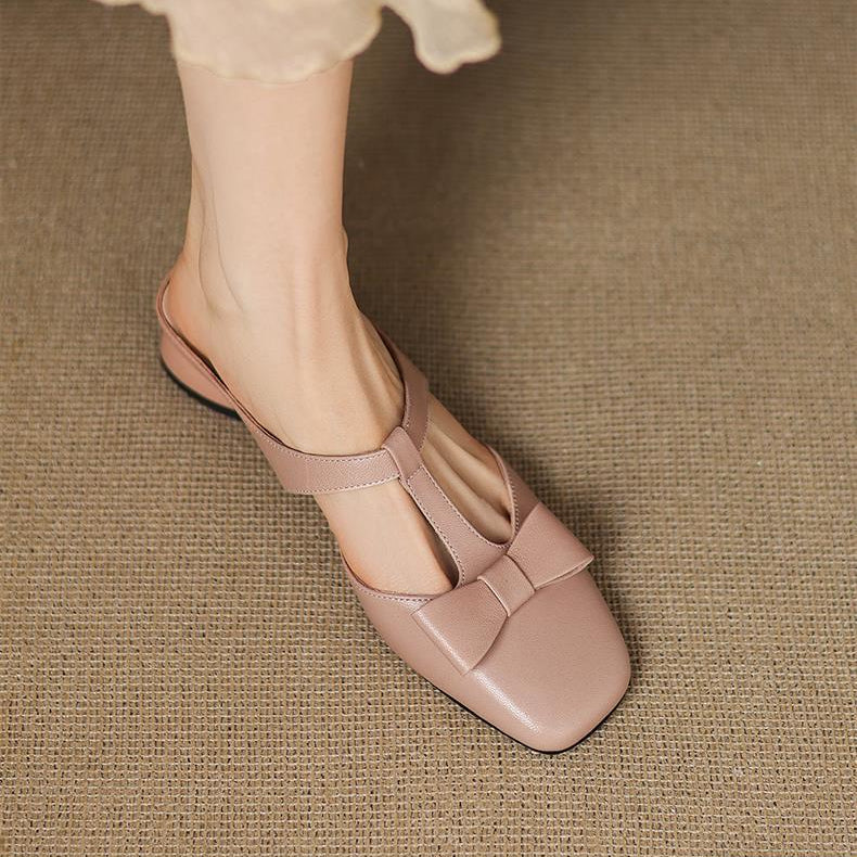 Square Toe Low Heel Slippers