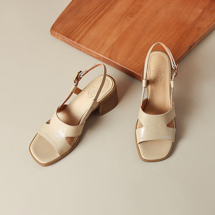 Retro Low Heel Squared Sandals