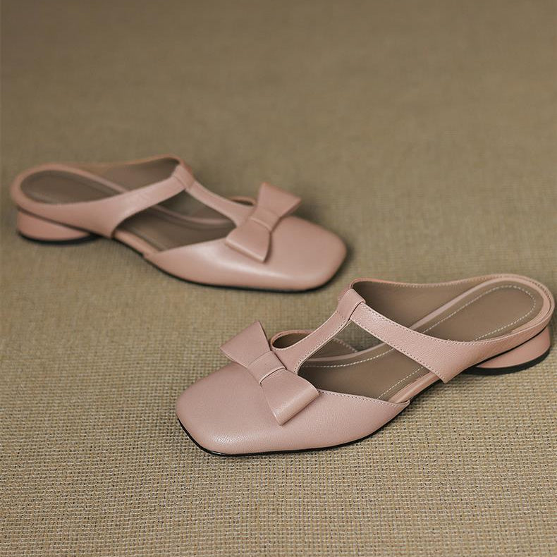 Square Toe Low Heel Slippers