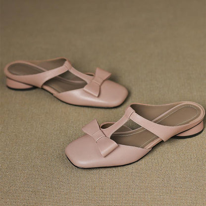 Square Toe Low Heel Slippers