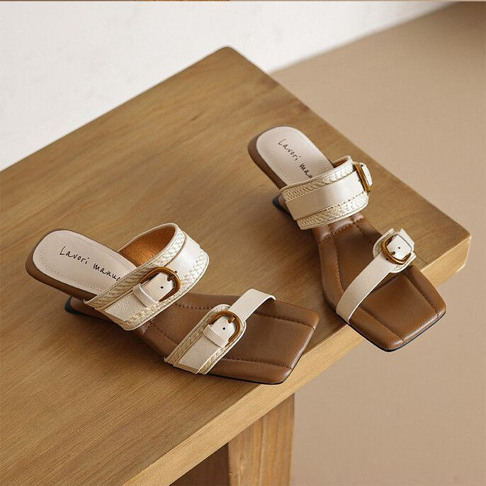 Braided Belt Buckle Open Toe Wedges