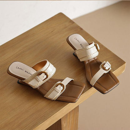 Braided Belt Buckle Open Toe Wedges