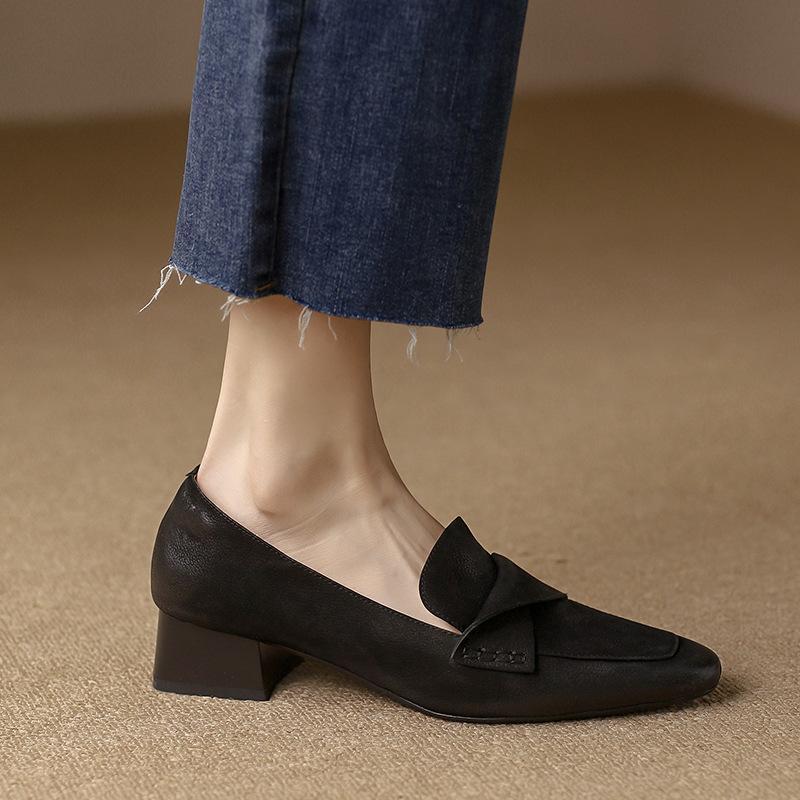 Chunky Heels Square Toe Shoes