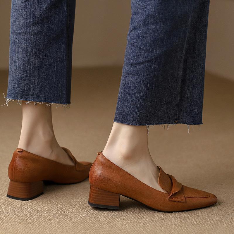 Chunky Heels Square Toe Shoes