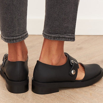 Low Heel Black Buckle Shoes