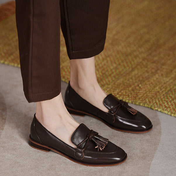 Square Toe Double Knot Tassel Loafers