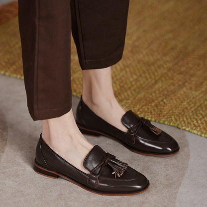 Square Toe Double Knot Tassel Loafers
