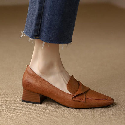 Chunky Heels Square Toe Shoes