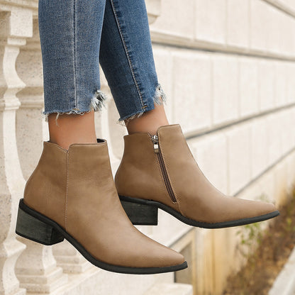 Retro Pointed-Toe Low-Heel Ankle Booties