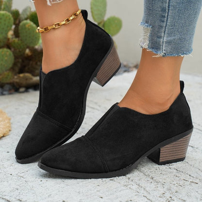 Suede Pointed Toe Chunky Heel Ankle Boots