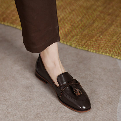 Square Toe Double Knot Tassel Loafers