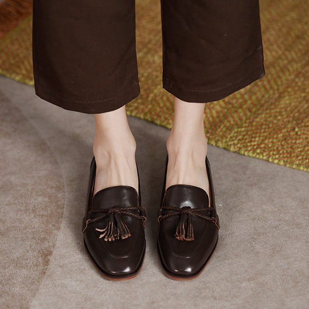 Square Toe Double Knot Tassel Loafers