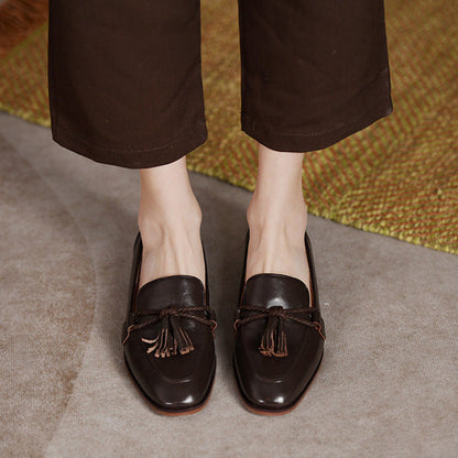 Square Toe Double Knot Tassel Loafers