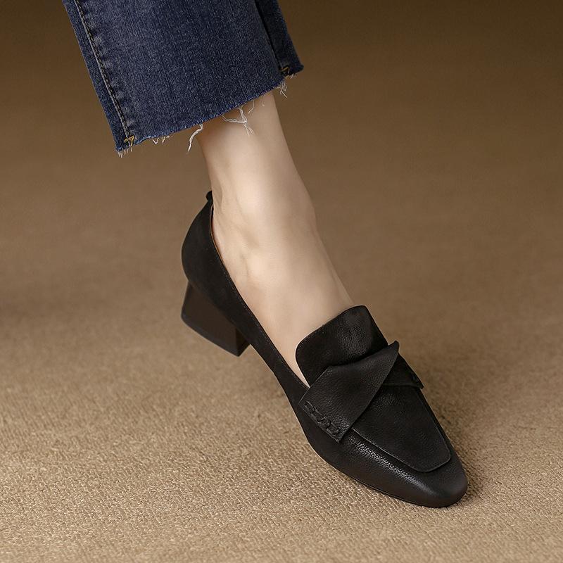 Chunky Heels Square Toe Shoes