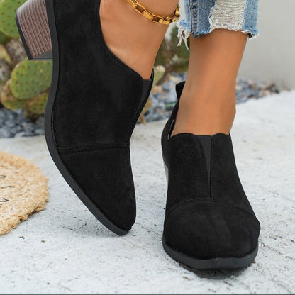Suede Pointed Toe Chunky Heel Ankle Boots