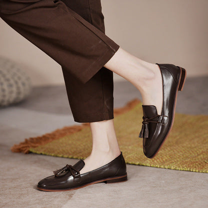 Square Toe Double Knot Tassel Loafers