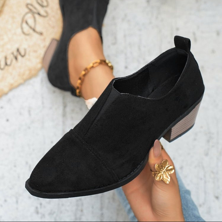 Suede Pointed Toe Chunky Heel Ankle Boots