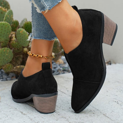 Suede Pointed Toe Chunky Heel Ankle Boots