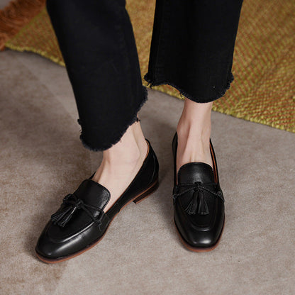 Square Toe Double Knot Tassel Loafers