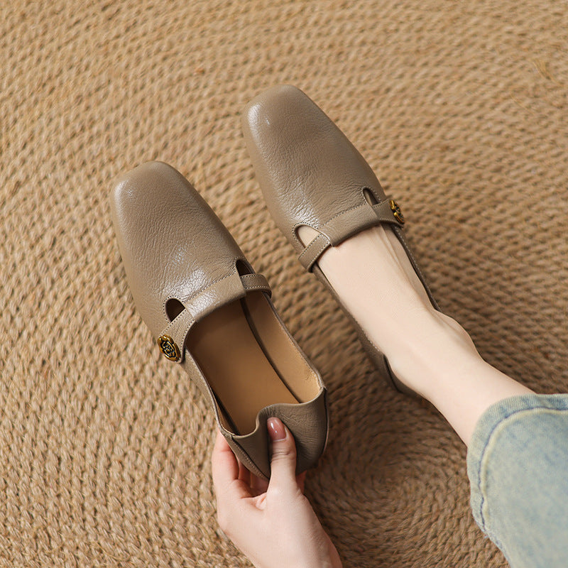 Square-Toe Strap Loafers