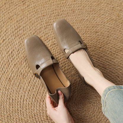 Square-Toe Strap Loafers